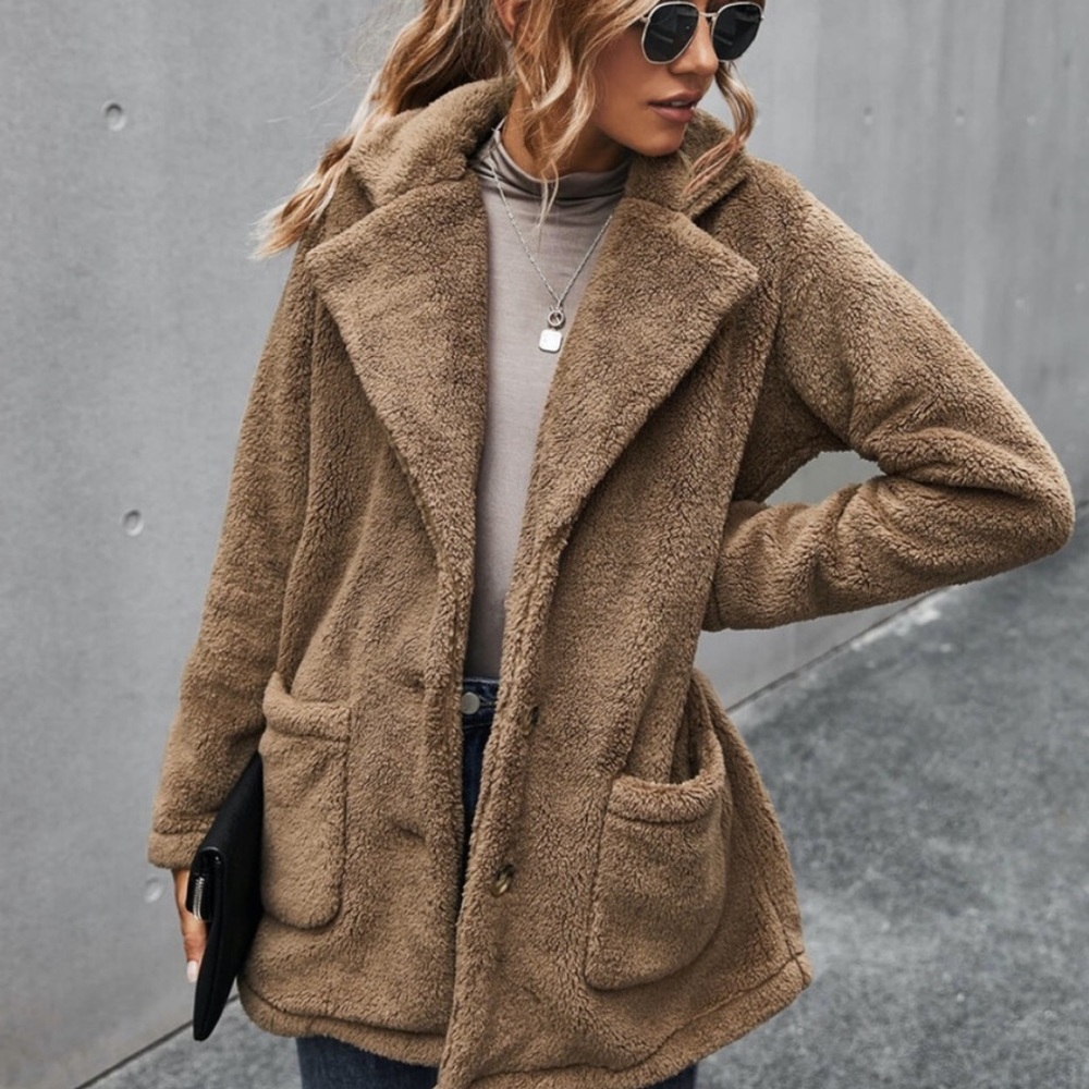 Redwood pocket button  teddy pea coat jacket - Picture 2 of 13